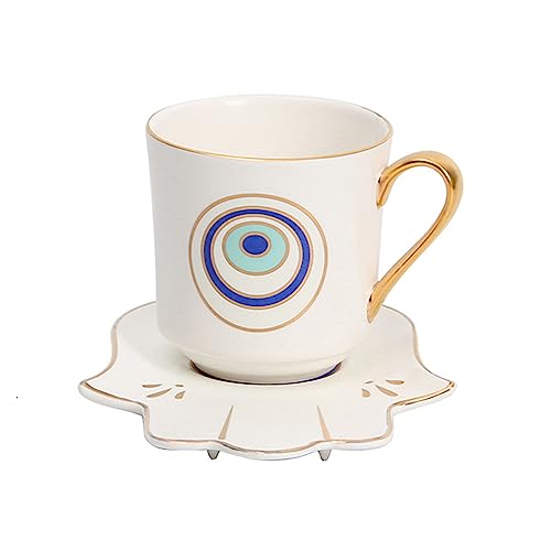JTBDWOSK Evil Eye Kaffeetasse Set Keramik Espresso Tasse Kaffeetasse Türkische Amulett Schutz Teetasse mit Untertassengetränk für Segen Und Kraft,2 von JTBDWOSK