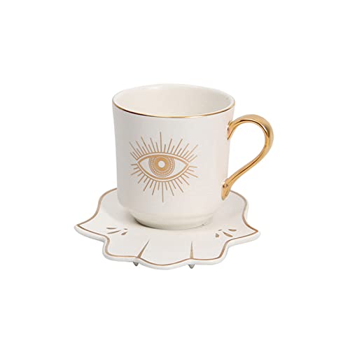 JTBDWOSK Evil Eye Kaffeetasse Set Keramik Espresso Tasse Kaffeetasse Türkische Nazar Amulett Schutz Teetasse mit Untertassengetränk für Segen Und Kraft,14 von JTBDWOSK