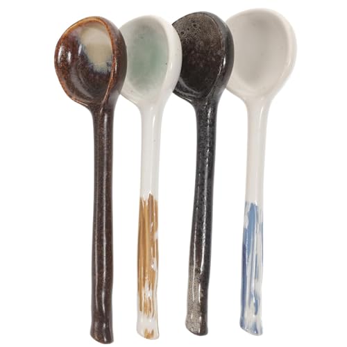 JTBDWOSK Geschirrset 4 Japanische Ramen-Nudellöffel Asiatischer Suppenlöffel Chinesische Wan-Tan- Reislöffel Koreanische Porzellan-Esslöffel Langhantel Set Langhantel Set Langhantel Set,Multi colored von JTBDWOSK