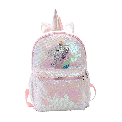 JTBDWOSK Glänzender Mädchen-Rucksack mit Pailletten, Einhorn-Design, Bezaubernde Büchertasche, modische Reise-Schultasche für Studenten, Mädchen,Rosa von JTBDWOSK