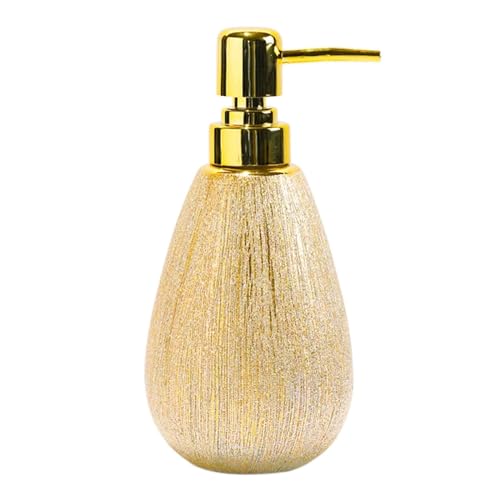 JTBDWOSK Goldener Seifenspender Mit Pumpe, Nachfüllbarer Lotionspender Für Waschtisch Im Badezimmer, ShampooSpender Aus Keramik-380ml/13.4oz,Beige von JTBDWOSK