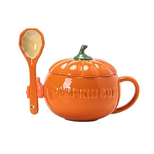 JTBDWOSK Halloween Dekorationen 1 Set Kreative Kürbis Tasse Keramik Tasse Halloween Frühstück Tasse mit Löffel,2 von JTBDWOSK