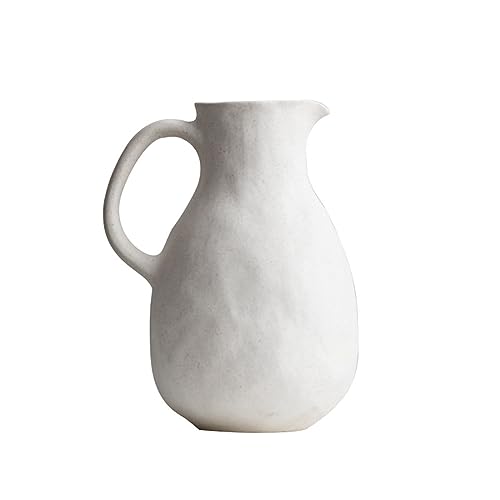 JTBDWOSK Keramik Weiße Vase mit Griff,Rustikale Krug Vase für Wohnkultur,Vintage-Krug Deco Vase für Bauernhaus-Dekor,Tischdekoration (nur Vase),2 von JTBDWOSK