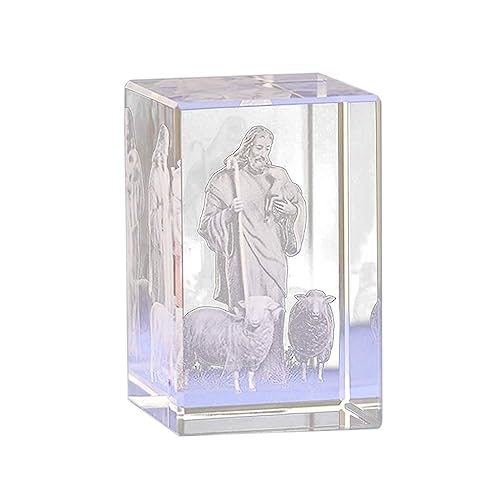 JTBDWOSK Kristall Jesus Statue Glaswürfel Jesus Hirten Gravur Modell 3D Jesus Christus Figur Kunst Krippe Feng Shui Souvenirs Handwerk für Religiöse Ornamente Heimtextilien,Clear von JTBDWOSK