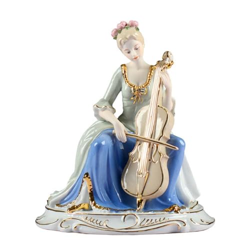 JTBDWOSK Mädchen spielt Cello Statue Dekor Keramik Figur Skulptur Ornamente Nordeuropa Western Frauen Charakter Dekoration Kreative Ornament für Heimdekoration Büro,Blau von JTBDWOSK