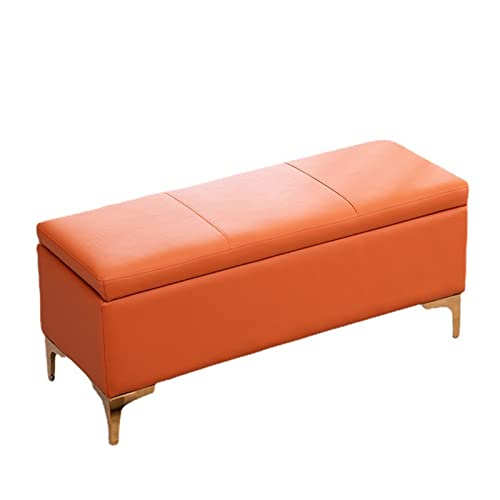 JTBDWOSK Multifunktions Stauraum Sitzbank,Leder Polsterbank Schminkbank mit Metallbeine Stauraum für Eingangsbereich Wohnzimmer Schlafzimm 50 x 38 x 44 cm,Orange,80 von JTBDWOSK