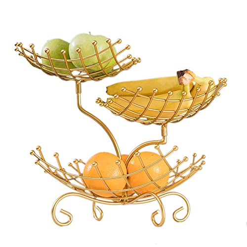 JTBDWOSK Obst Etagere 3 Stöckig,Obstschale Metall Obstkorb Küche Dekorativer Obstkorb, Fruit Basket für Esszimmer Wohnzimmer,Gold von JTBDWOSK