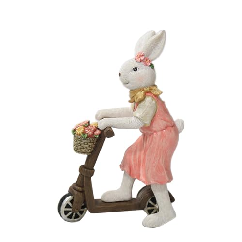 JTBDWOSK Osterdeko Modern Figuren Pastell Klein Hase Für Draußen Osterhasen-Roller Dekofigur Harz Frühlingsdeko Handwerk, Für Osterdekoration,Rosa von JTBDWOSK