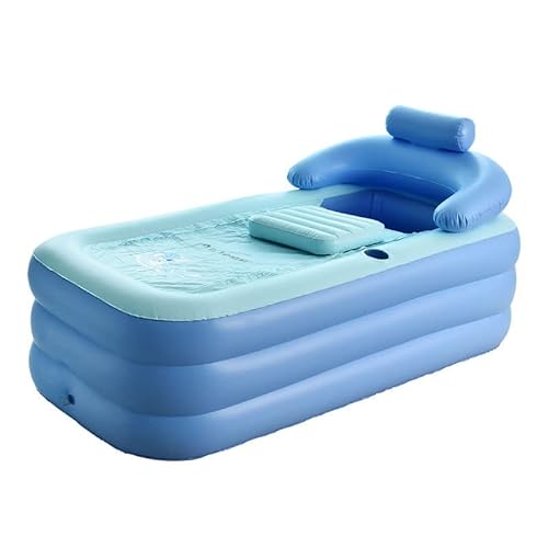 JTBDWOSK PVC Inflatable Bathtub,Inflatable Badewanne,Aufblasbare Tragbare Badewanne Faltbare Inflatable Bathtub mit Kissen Abflussrohr für Home Pool-Badezimmer,Blau von JTBDWOSK
