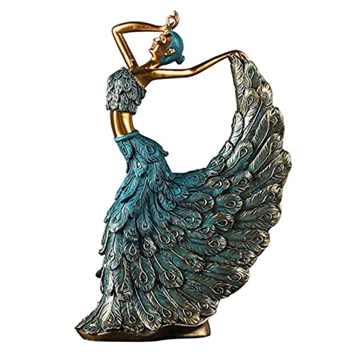 JTBDWOSK Pfau Tänzerin Dekoration, Pfauentänzerin Statue Romantische Skulptur,Vintage Tänzerin Figuren Dekorative Harz Pfau Tänzerin Beauty Statue,für Home Office Vitrine Dekoration,Blau von JTBDWOSK