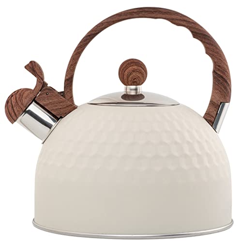 JTBDWOSK Pfeifkessel Induktion Edelstahl Teekanne,2.5L Flötenkessel Wasserkessel Für Kaminofen,Griff Für Home Küche ​Herde Teekessel Holzofen,Beige von JTBDWOSK