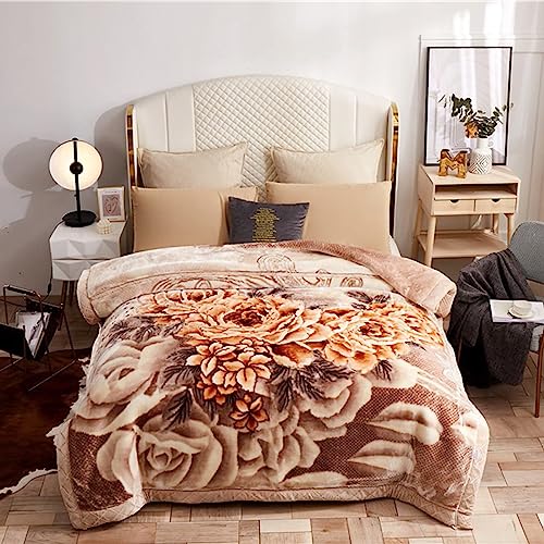 JTBDWOSK Plüsch-Fleece-Decke King-Size, Schwere Koreanische Nerz-Decke, 2-Ply, Weiche, Warme, Dicke Raschel Gedruckte Nerz-Decke Für Herbst, Winter, Bett Und Sofa,Braun,150X200CM2KG von JTBDWOSK