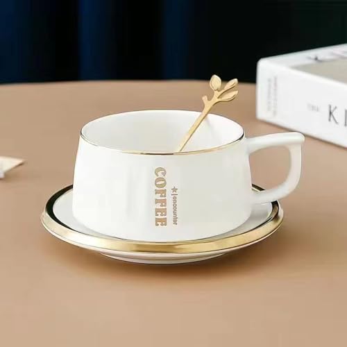 JTBDWOSK Royal First-Class Keramik Porzellan Kaffeetassen Set Teetasse Milchtasse mit Untertasse und goldenem Löffel Anzug,B von JTBDWOSK