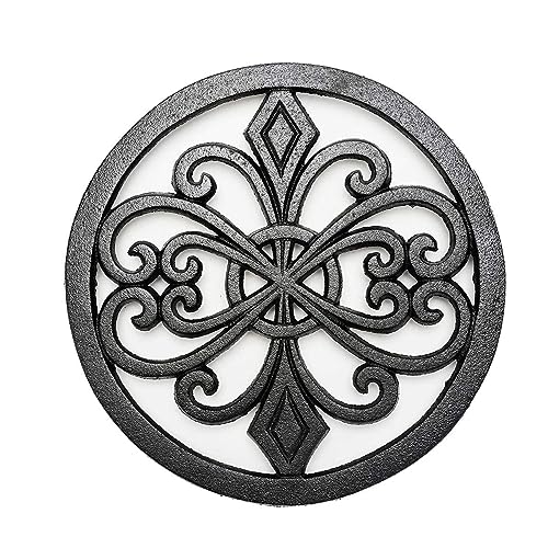 JTBDWOSK Runde Gusseisen Untersetzer Tisch Dekorative Topf Halter Schwarz Metall Hohl Trivet für Küche Oberfläche Arbeitsplatte Desktop Mesa,Schwarz von JTBDWOSK