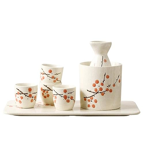 JTBDWOSK Sake Set, Japanisches Sake Pot Set, Traditionelles Sake Cup Handbemaltes Design Porzellan Keramik Handwerk, Weingläser Saki Cups 7 Stück,D von JTBDWOSK
