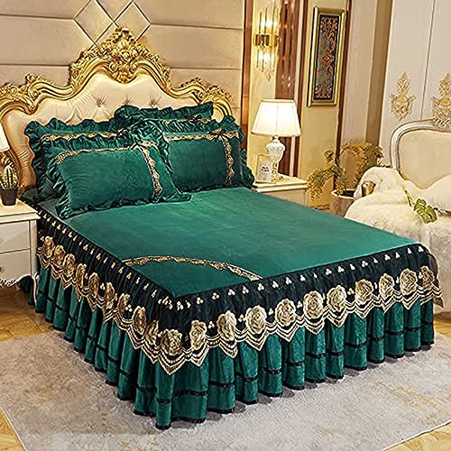 JTBDWOSK Samt Tagesdecke Ruffle Bett Rock Leintuch Bettrock Spannleintuch Bettvolant Bettwäsche Set 3tlg Bettüberwurf Kissenbezüge Bed Elegant Comfort Anti-Falten,G,150x200cm von JTBDWOSK