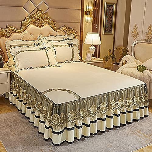JTBDWOSK Samt Tagesdecke Ruffle Bett Rock Leintuch Bettrock Spannleintuch Bettvolant Bettwäsche Set 3tlg Bettüberwurf Kissenbezüge Bed Elegant Comfort Anti-Falten,H,180x220cm von JTBDWOSK
