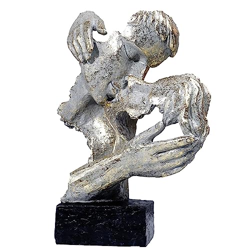 JTBDWOSK Skulptur Paar Küss Deko Modern Wohnzimmer,Skulptur Paar In Liebe Liebespaar Statue Abstrakte Kunst Bücherregal Büro Wohnung Bar Dekoration 30cm Hoch,Harz,Silber von JTBDWOSK