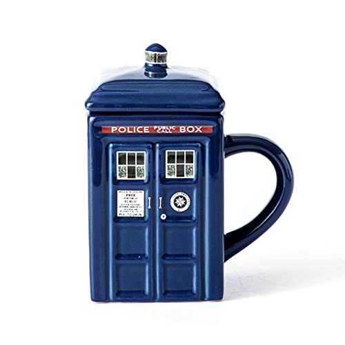 JTBDWOSK Tasse Kaffeebecher Doctor Police Box Keramikbecher Tasse mit Deckelabdeckung für Tee Kaffeebecher Lustiges Kreatives Geschenk Kinder Männer, 500Ml Quadratische Tasse,Blau von JTBDWOSK