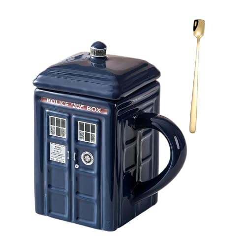 Doctor Who Tasse Tardis mit Deckel,Doctor Police Box Keramikbecher,Tasse mit Deckelabdeckung für Tee Kaffeebecher Lustiges Kreatives Geschenk Kinder Männer von JTBDWOSK