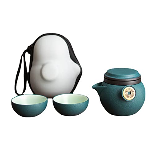 JTBDWOSK Tragbares Teekannen-Set mit Tasche/Etui, Keramik-Reise-Tee-Set für einen, Teekannen-Set mit Teetassen und Infuser, Teezubehör für Teeliebhaber,Grün von JTBDWOSK