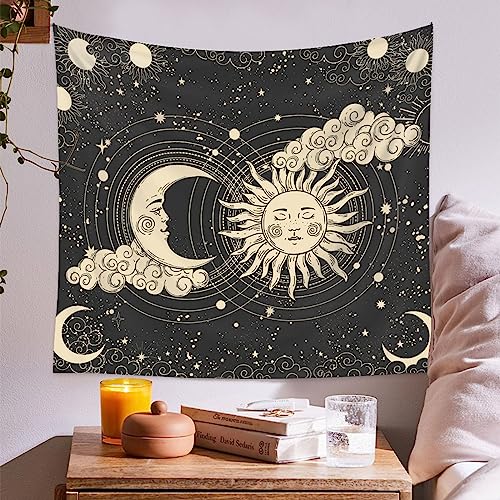 JTBDWOSK Wandteppich Sonne Wandtuch Tuch Boho Tapisserie Gothic Indisches Tapestry Wandteppich Aesthetic Psychedelic Deko TIPP Wanddeko,Schwarz von JTBDWOSK