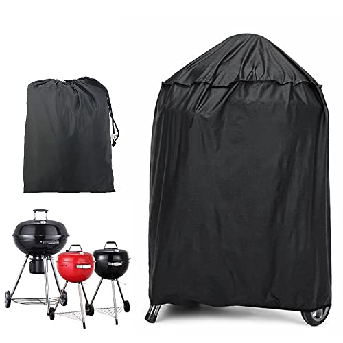 JTDEAL Grillabdeckung Kugelgrill Abdeckung 58 * 77CM Abdeckplane Grillhaube Kugelgrill Hülle Rund wasserdichte Abdeckhaube Rundgrill Wetterfest BBQ Cover Schwarz Grill Schutzhülle für Holzkohlegrill von JTDEAL