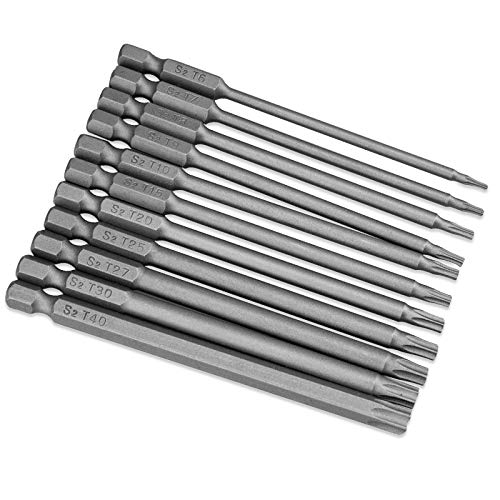 JTENG 11pcs Torx Bits Schraubendreher Set Extra lang(100mm) ，T6-T40 mit magnetisch,Stahl-Sechskantschaft professionelles Schraubendreher Bit von JTENG