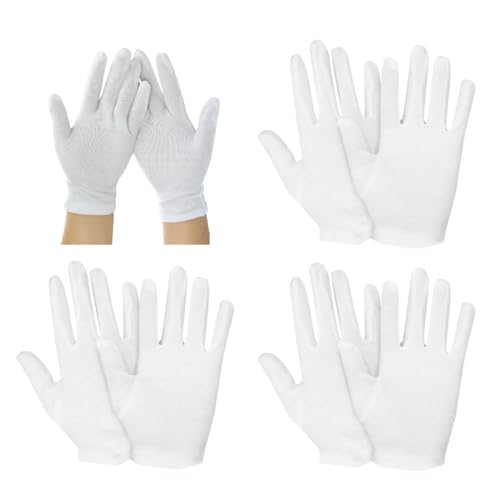 JTKREW 3 Paar Stoffhandschuhe Handschuhe, weiß, Größe L, ca. 22 x 10 cm von JTKREW