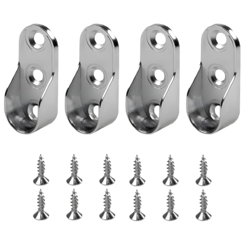 JTKREW 4 Stück Schrankrohrhalter Oval - Lagerung für Schrankrohre in Silberfarbe Schrankrohrlager oval Halterung für Kleiderstange Schrank Metall Kleiderstangenhalter für Ovalstange,Stahl vernickelt von JTKREW