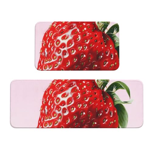 Bodenmatten mit Erdbeermotiv, rutschfest, saugfähig, für Urlaub, Party, Zuhause, Küche, Büro, 2 Stück Bodenmatten mit Erdbeermotiv, rutschfest, saugfähig, für Urlaub, Party, Zuhause, Küche, Büro, 2 Stück von JTKREZ
