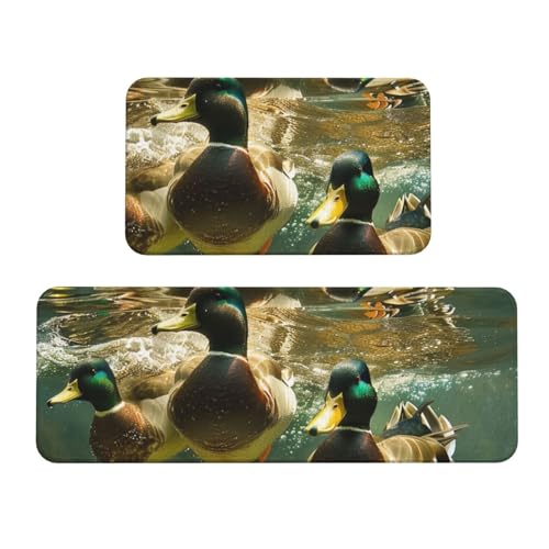 JTKREZ Badematten mit Entenmotiv, bedruckt, für Zuhause, Küche, Büro, 2 Stück, rutschfest, saugfähig, Bodenmatte und Teppiche für Urlaub, Party, Zuhause, Küche, Büro von JTKREZ