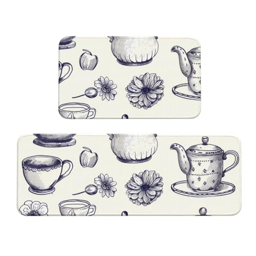 JTKREZ Handgezeichnete Teekannen und Tassen, bedruckte Küchenmatten, 2er-Set, rutschfest, saugfähig, Bodenmatte und Teppiche für Urlaub, Party, Zuhause, Küche, Büro JTKREZ Handgezeichnete Teekannen und Tassen, bedruckte Küchenmatten, 2er-Set, rutschfest, saugfähig, Bodenmatte und Teppiche für Urlaub, Party, Zuhause, Küche, Büro von JTKREZ