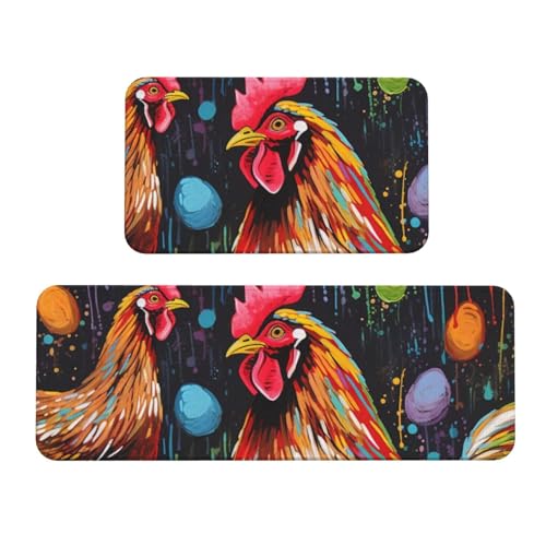 JTKREZ Küchenmatten mit Hühnermotiv, rutschfest, saugfähig, für Urlaub, Party, Zuhause, Küche, Büro, 2 Stück JTKREZ Küchenmatten mit Hühnermotiv, rutschfest, saugfähig, für Urlaub, Party, Zuhause, Küche, Büro, 2 Stück von JTKREZ