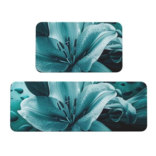 JTKREZ Küchenmatten mit Lilienmotiv, rutschfest, saugfähig, für Urlaub, Party, Zuhause, Küche, Büro, 2 Stück JTKREZ Küchenmatten mit Lilienmotiv, rutschfest, saugfähig, für Urlaub, Party, Zuhause, Küche, Büro, 2 Stück von JTKREZ