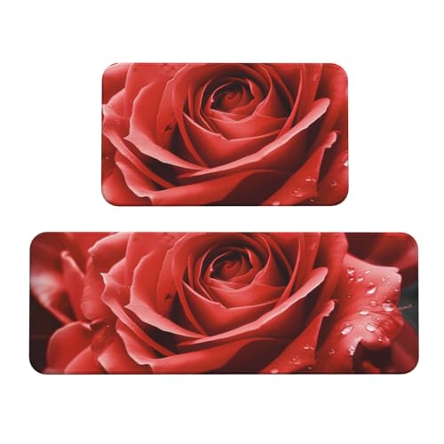JTKREZ Küchenmatten mit rotem Rosen-Motiv, rutschfest, saugfähig, für Urlaub, Party, Zuhause, Küche, Büro, 2 Stück JTKREZ Küchenmatten mit rotem Rosen-Motiv, rutschfest, saugfähig, für Urlaub, Party, Zuhause, Küche, Büro, 2 Stück von JTKREZ