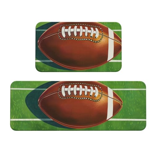 Küchenmatten, Motiv: USA-Fußballfeld und Ball, rutschfest, saugfähig, für Urlaub, Party, Zuhause, Küche, Büro, 2 Stück Küchenmatten, Motiv: USA-Fußballfeld und Ball, rutschfest, saugfähig, für Urlaub, Party, Zuhause, Küche, Büro, 2 Stück von JTKREZ