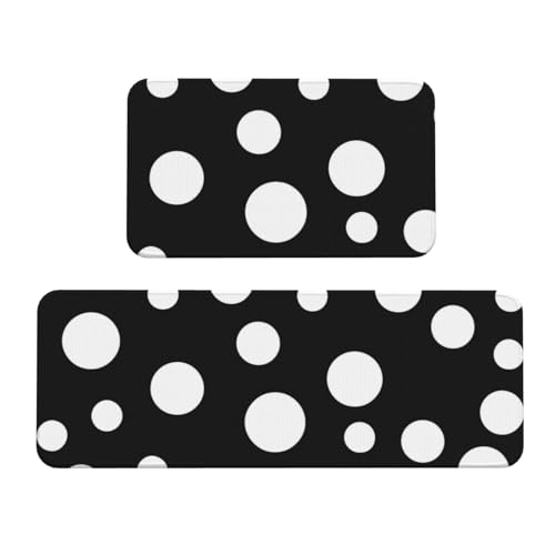 Küchenmatten, bedruckt mit großen Punkten, rutschfest, saugfähig, für Urlaub, Party, Zuhause, Küche, Büro, Schwarz und Weiß, 2 Stück von JTKREZ