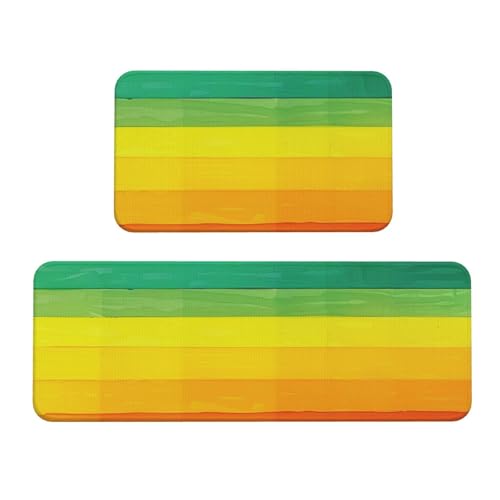 Küchenmatten, bunt, Regenbogenstreifen, rutschfest, saugfähig, für Urlaub, Party, Zuhause, Küche, Büro, 2 Stück von JTKREZ