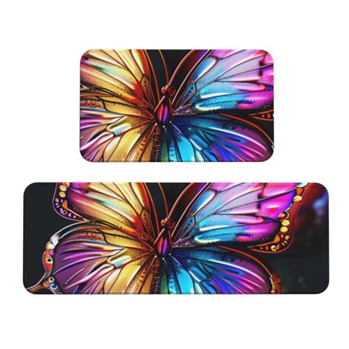 Küchenmatten, buntes Schmetterlings-Motiv, rutschfest, saugfähig, für Urlaub, Party, Zuhause, Küche, Büro, 2 Stück von JTKREZ