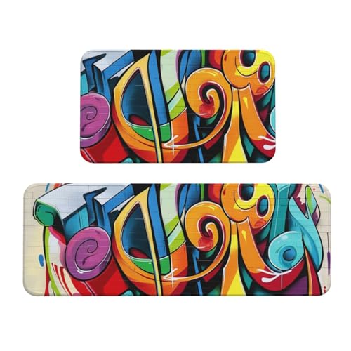Küchenmatten im Graffiti-Stil, bedruckt, rutschfest, saugfähig, für Urlaub, Party, Zuhause, Küche, Büro, 2 Stück von JTKREZ