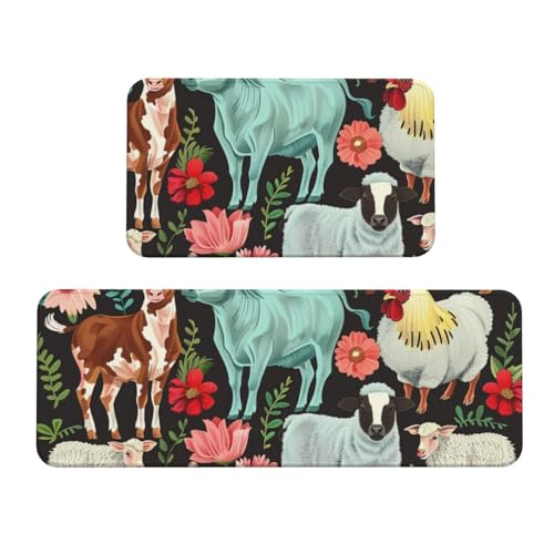 Küchenmatten mit Bauernhoftier-Motiv, rutschfest, saugfähig, für Urlaub, Party, Zuhause, Küche, Büro, 2 Stück von JTKREZ