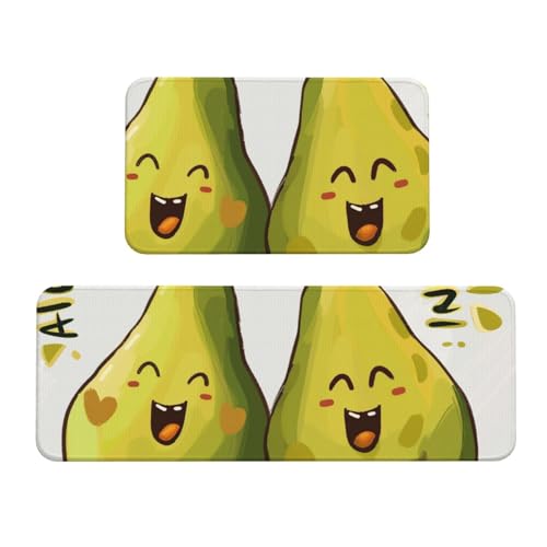 Küchenmatten mit Cartoon-Birnen-Motiv, rutschfest, saugfähig, für Urlaub, Party, Zuhause, Küche, Büro, 2 Stück von JTKREZ
