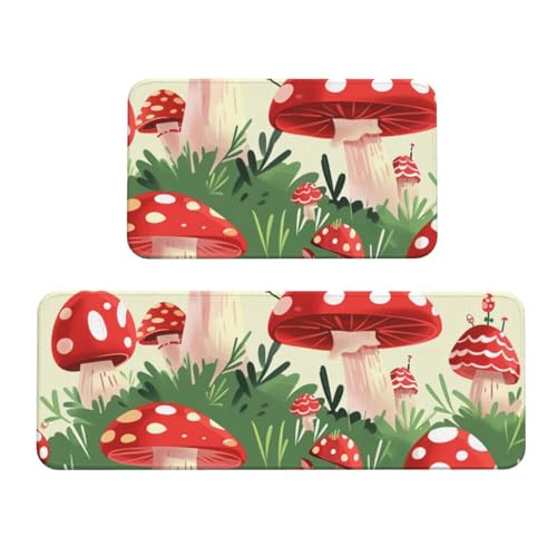 Küchenmatten mit Cartoon-Pilz-Motiv, rutschfest, saugfähig, für Urlaub, Party, Zuhause, Küche, Büro, 2 Stück Küchenmatten mit Cartoon-Pilz-Motiv, rutschfest, saugfähig, für Urlaub, Party, Zuhause, Küche, Büro, 2 Stück von JTKREZ