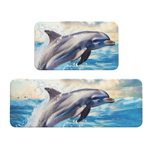 Küchenmatten mit Delfin-Motiv, rutschfest, saugfähig, für Urlaub, Party, Zuhause, Küche, Büro, 2 Stück Küchenmatten mit Delfin-Motiv, rutschfest, saugfähig, für Urlaub, Party, Zuhause, Küche, Büro, 2 Stück von JTKREZ