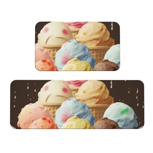 Küchenmatten mit Eiscreme-Motiv, rutschfest, saugfähig, für Urlaub, Party, Zuhause, Küche, Büro, 2 Stück von JTKREZ