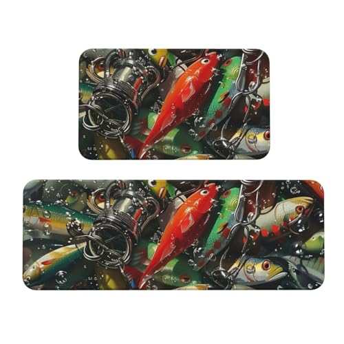 Küchenmatten mit Fischködermotiv, rutschfest, saugfähig, für Urlaub, Party, Zuhause, Küche, Büro, 2 Stück von JTKREZ