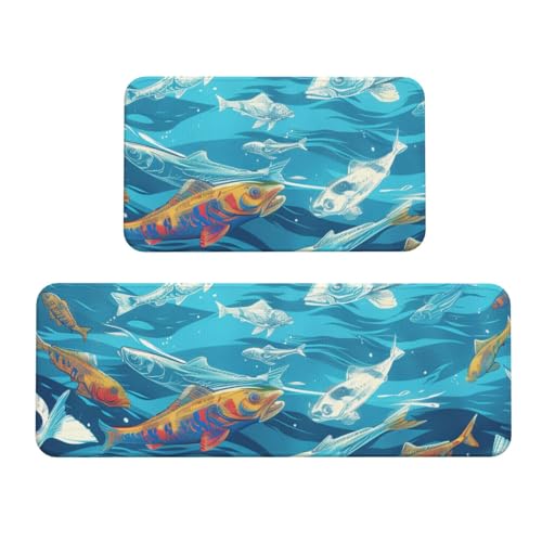 Küchenmatten mit Fischmotiv, rutschfest, saugfähig, für Urlaub, Party, Zuhause, Küche, Büro, 2 Stück Küchenmatten mit Fischmotiv, rutschfest, saugfähig, für Urlaub, Party, Zuhause, Küche, Büro, 2 Stück von JTKREZ