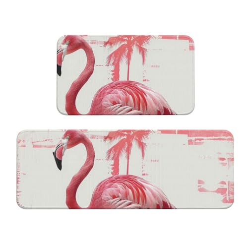 Küchenmatten mit Flamingo-Druck, rutschfest, saugfähig, für Urlaub, Party, Zuhause, Küche, Büro, 2 Stück von JTKREZ