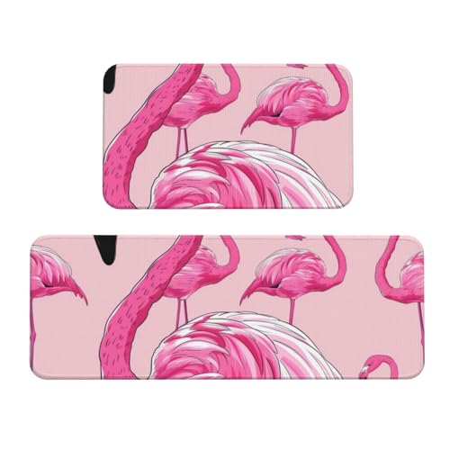 Küchenmatten mit Flamingo-Motiv, rutschfest, saugfähig, für Urlaub, Party, Zuhause, Küche, Büro, 2 Stück von JTKREZ